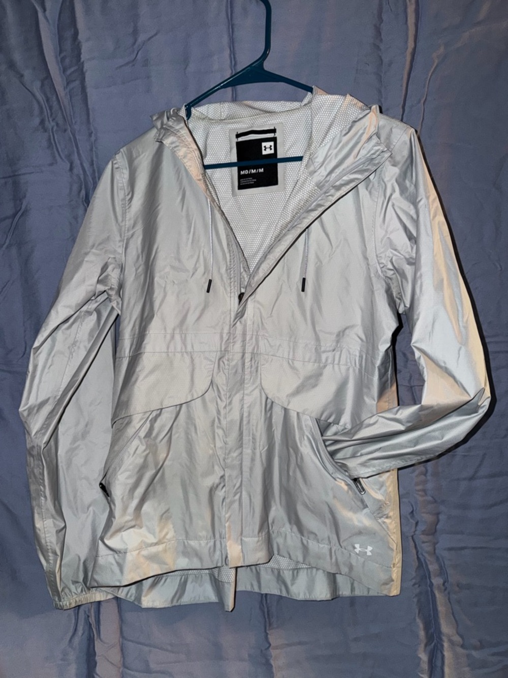 Under Armour White Reflective Rain Jacket — Womens